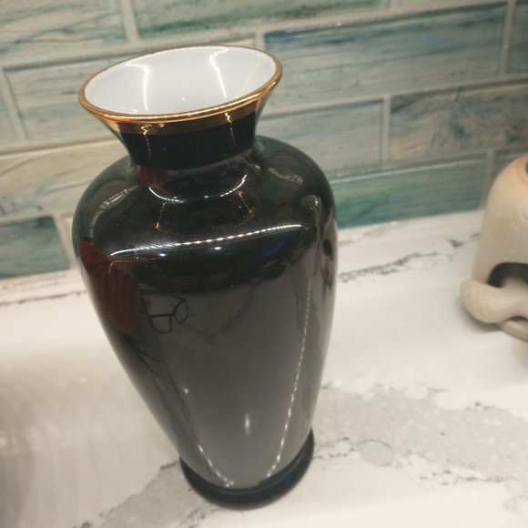 Vintage Peacock Floral Gold Trim Vase Japan - Picture 6 of 14